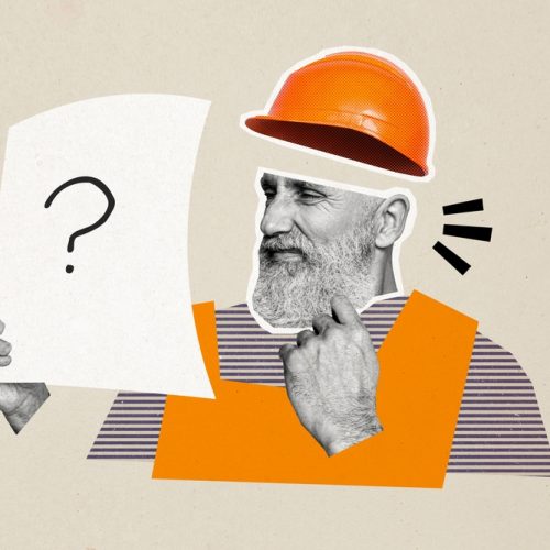 Creative,Trend,Collage,Of,Old,Builder,Building,Plan,Question,Task